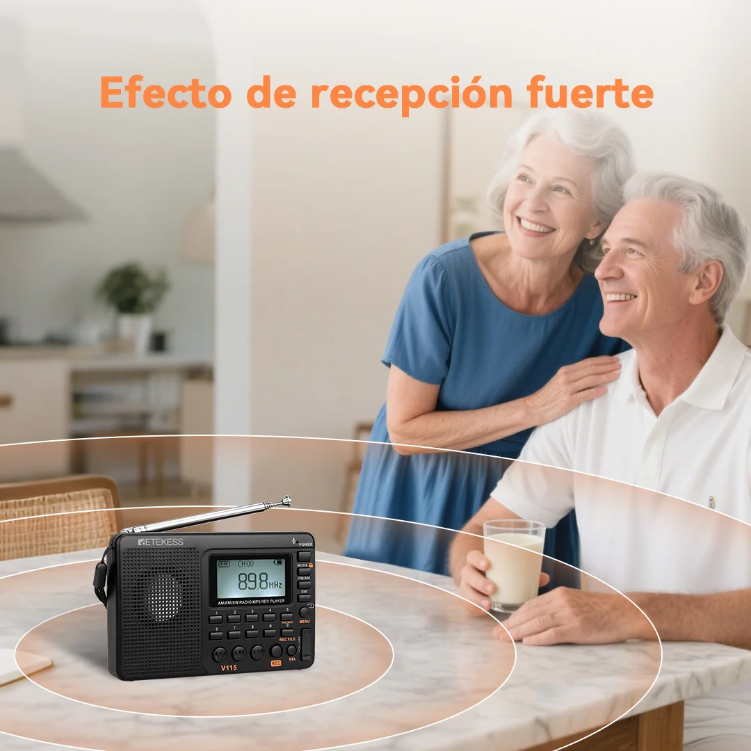 RETEKESS V115 Radio portátil recargable, radio AM/FM/SW multifuncional con receptor de largo alcance y sonido nítido ideal para acampar