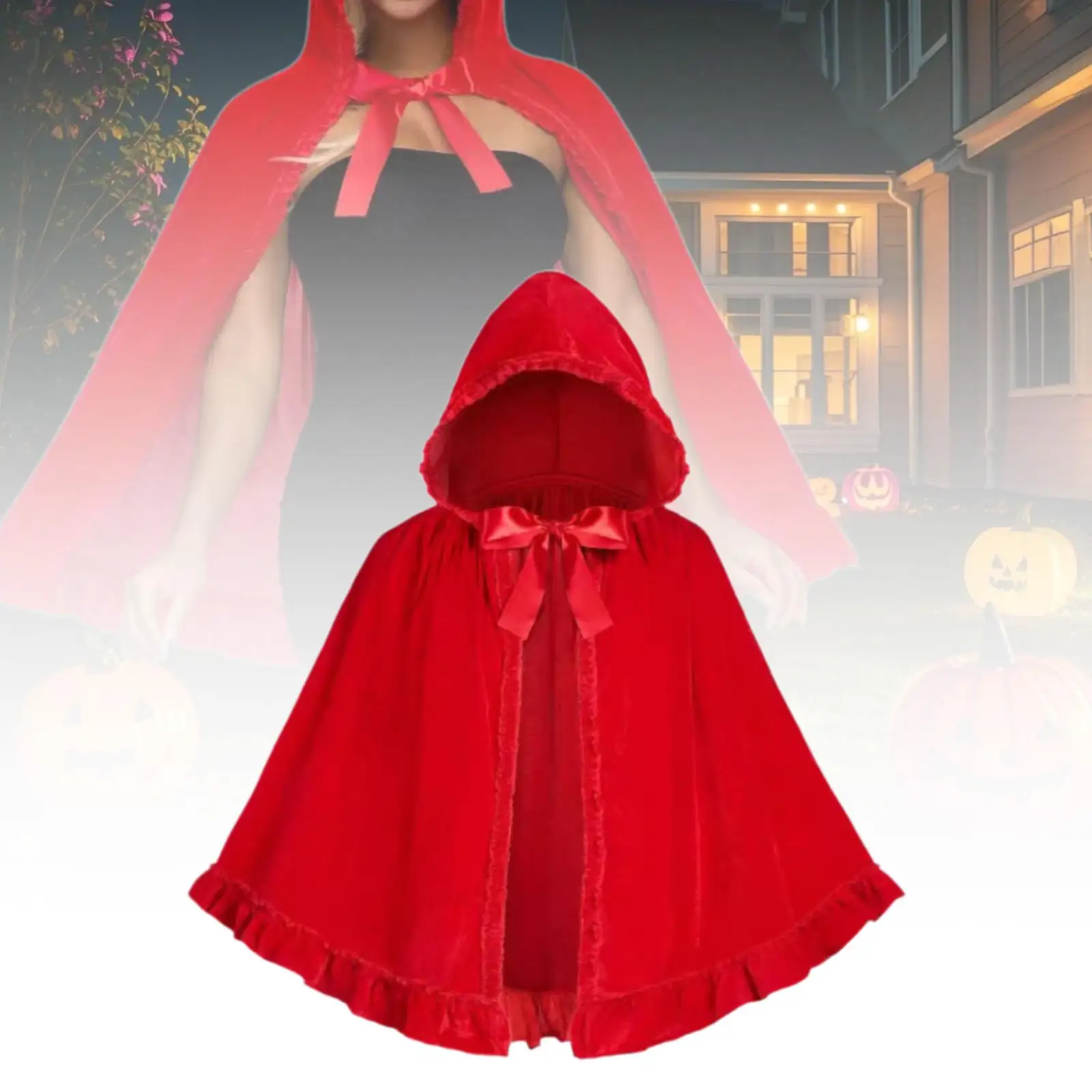 

Halloween Hooded Cape Roles Playing Lightweight Robe Vampire Short Cloak Wizard Devil Outfit for Fancy Dress Stage Performance