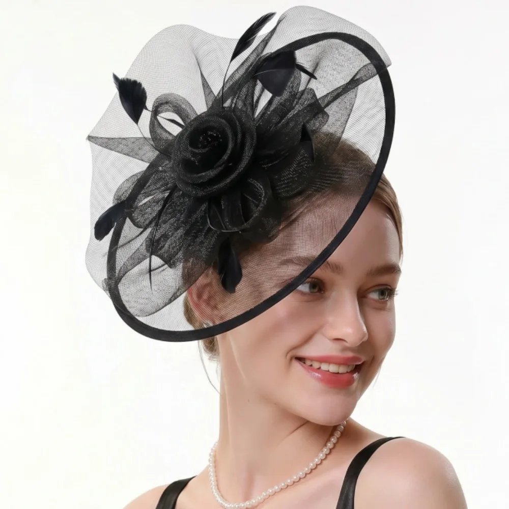 Hair Hoop Exquisite Feather Fascinator Hat French Mesh Tea Party Hat Sweet Flower Vintage Kentucky Hat Dance Show