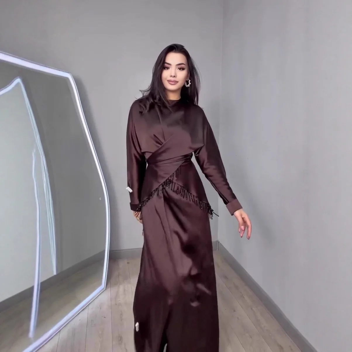 Eid Women long Sleeve Top Long Skirt 2 Piece Set Ramadan Abaya Party Suits Muslim Jalabiya Morocco Office Lady Dubai Islam Arab