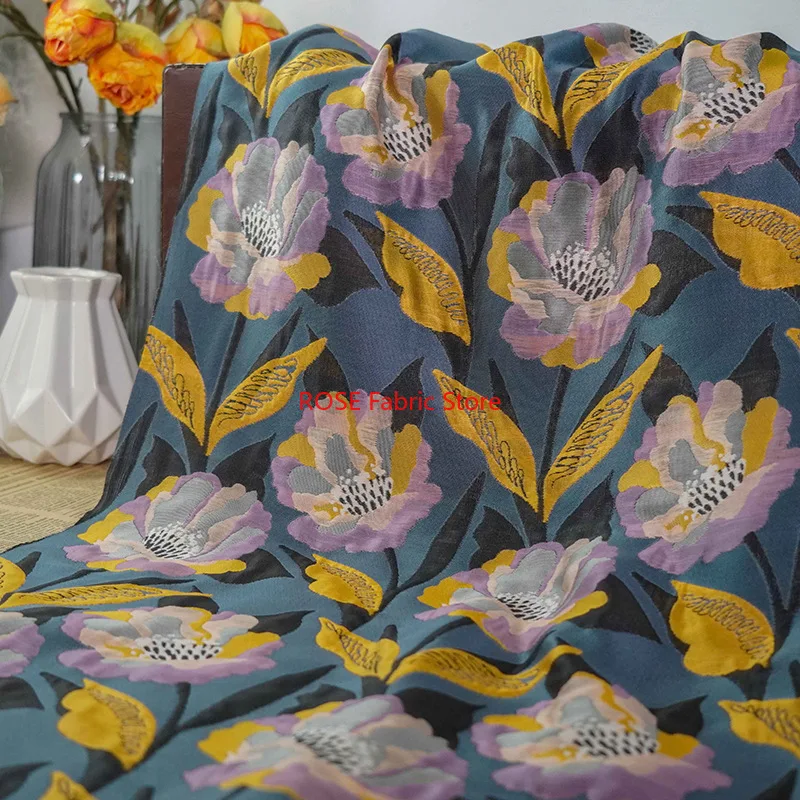 1 Meter Classic Large Flower Embossed Jacquard Fabric Retro Women's Dress Shirts Bags Decorative Sewing Fabric