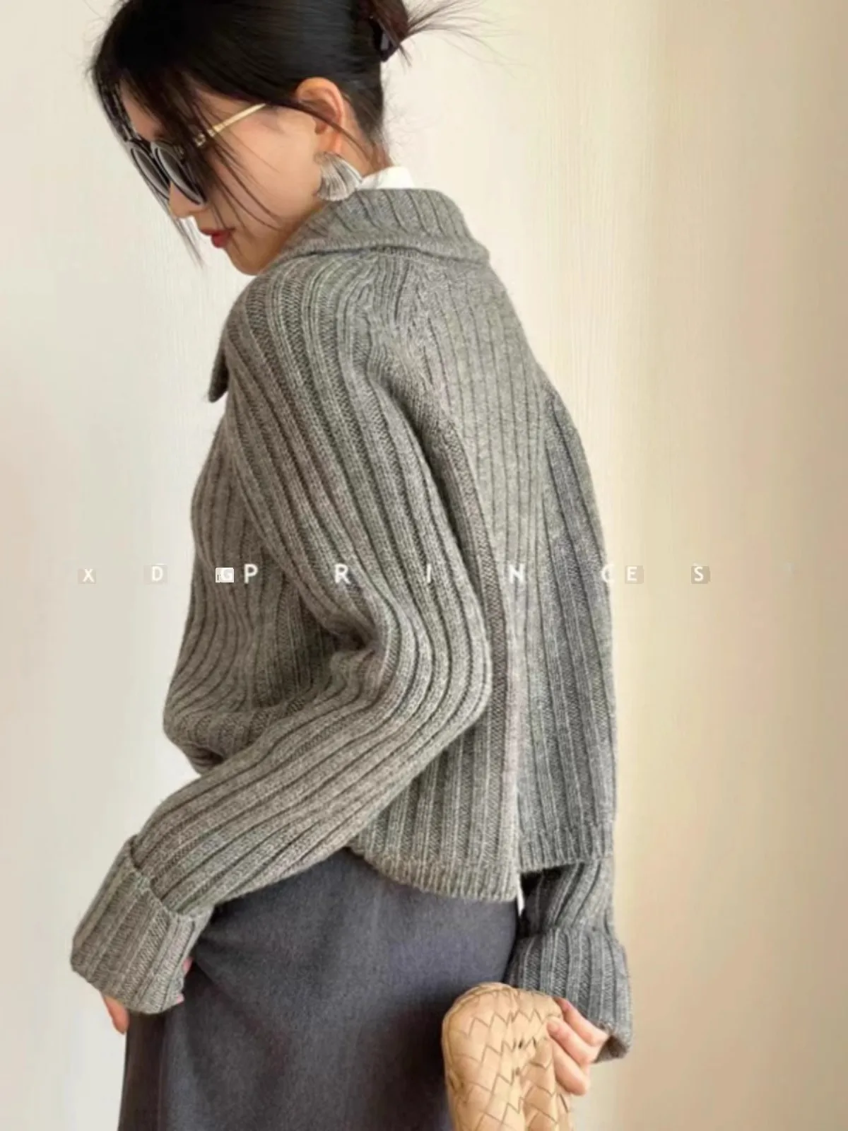 Un sens du design! Cardigan tricoté en cachemire pur pour femme, pull ample à manches longues, laine coréenne, mode automne et hiver, revers, 100