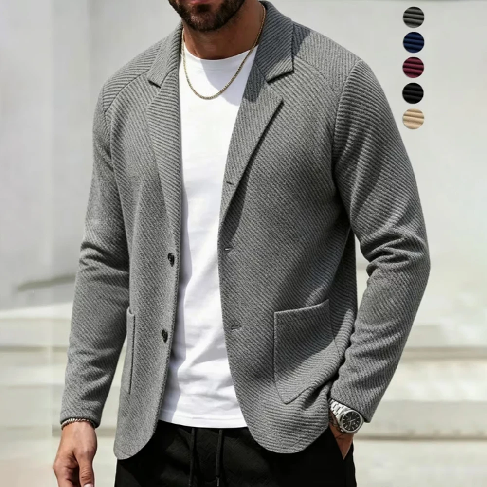 Knit Cardigan Jacket for Men Featuring Solid Color Design Button Front and Lapel Collar for Business Casual Outerwear