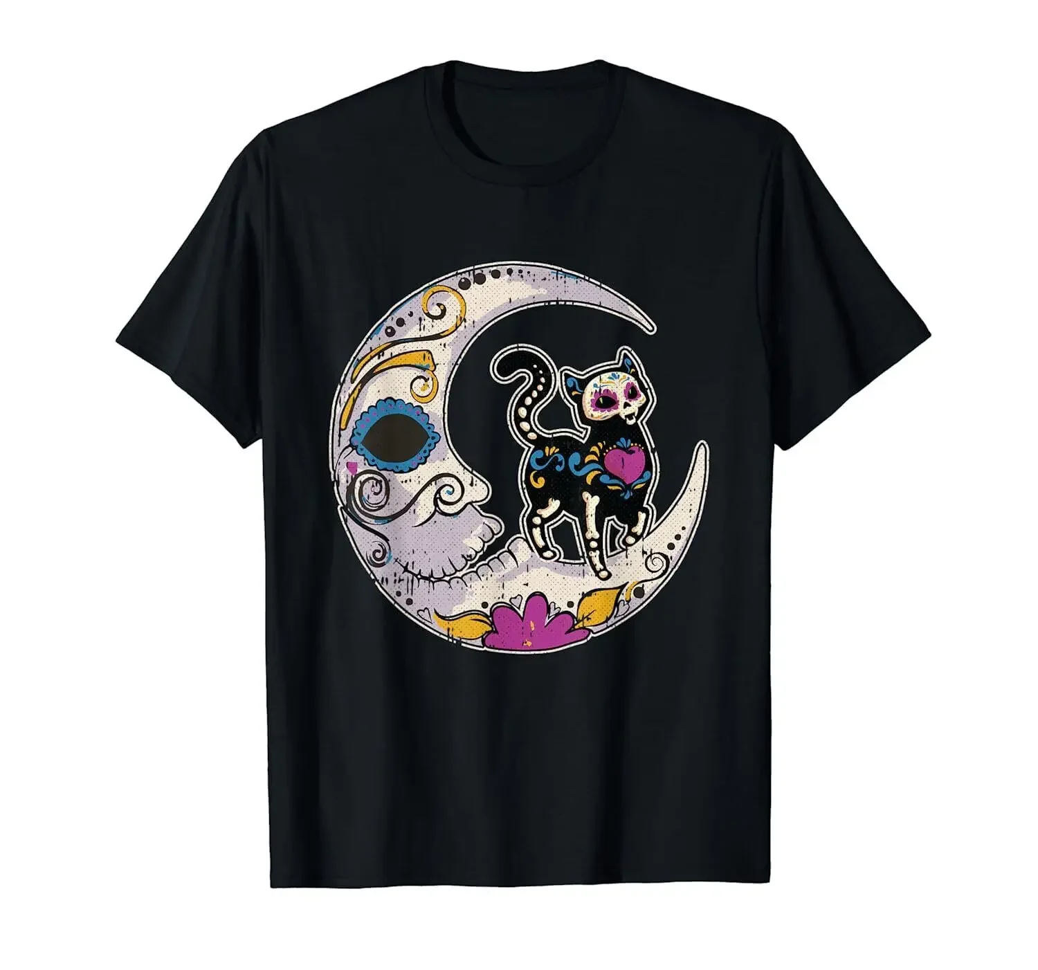 USA Sugar Skull Cat Moon Dia De Los Muertos Mexican Day of Dead T-Shirt