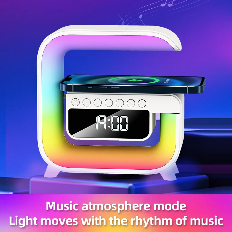 Mini Multifunction Wireless Charger Pad Stand Speaker TF RGB Night Light Fast Charging Station for iPhone Samsung Xiaomi Huawei