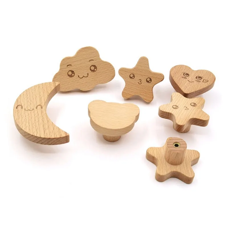 Cute Wooden Handles Children's room Wood Furniture Handles for Cabinets and Drawers Door Knobs Kitchen Cupboard Wardrobe Pulls