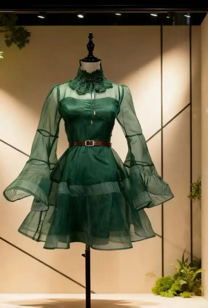 2025年ファッショナブルでエレガント、セクシーな赤いチュールシアーメッシュスカート、長袖フリル付き、女性用ストリートウェア、パーティー、イブニング、デートナイトに