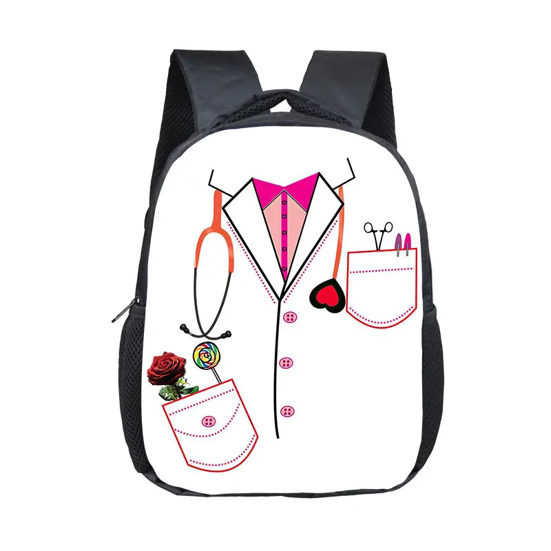 Seringa de estetoscópio médico infantil padrão mochila, bonitos sacos de escola, impressão, médico, enfermeira, enfermeira, pequeno, criança, criança, crianças