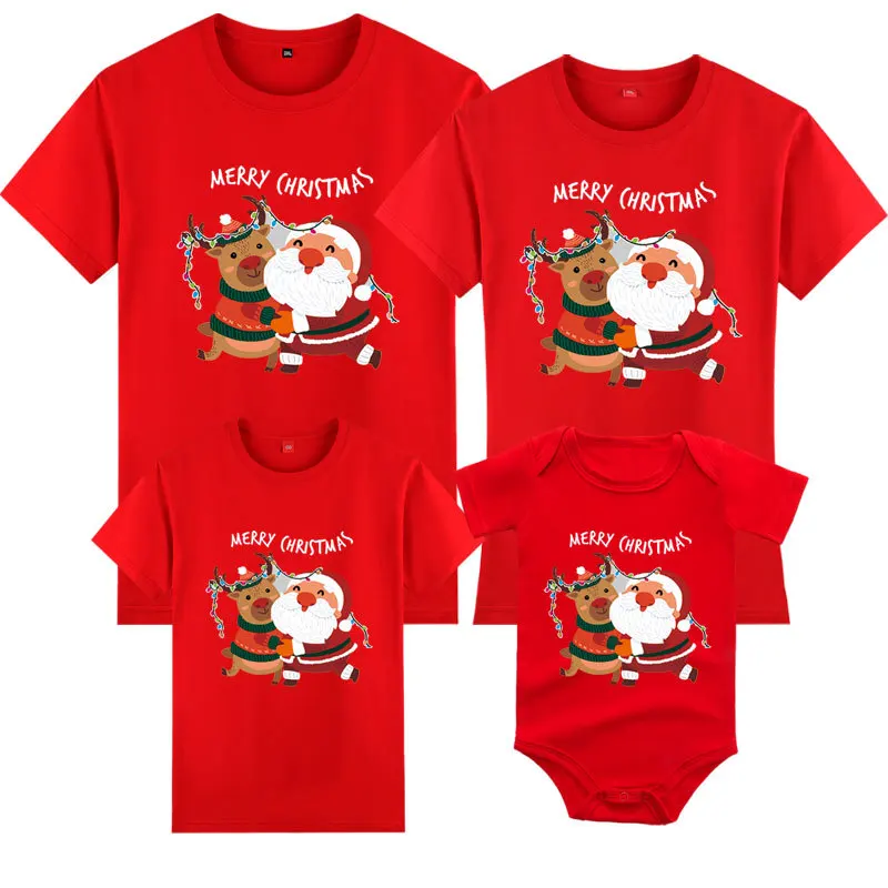 Cute Christmas Family Matching Clothes Mom Son Dad Daughter T-shirts Kids Couple Tees