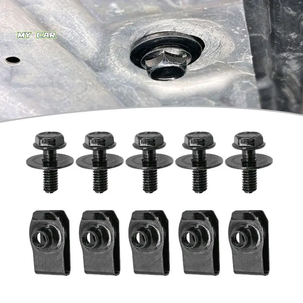 

5/10pcs M6 Car Body Bolts 6MM Splash Shield Guard Car U-nut Clips Self-tapping Screws Metal Nuts Splash Shield Guard Bolts