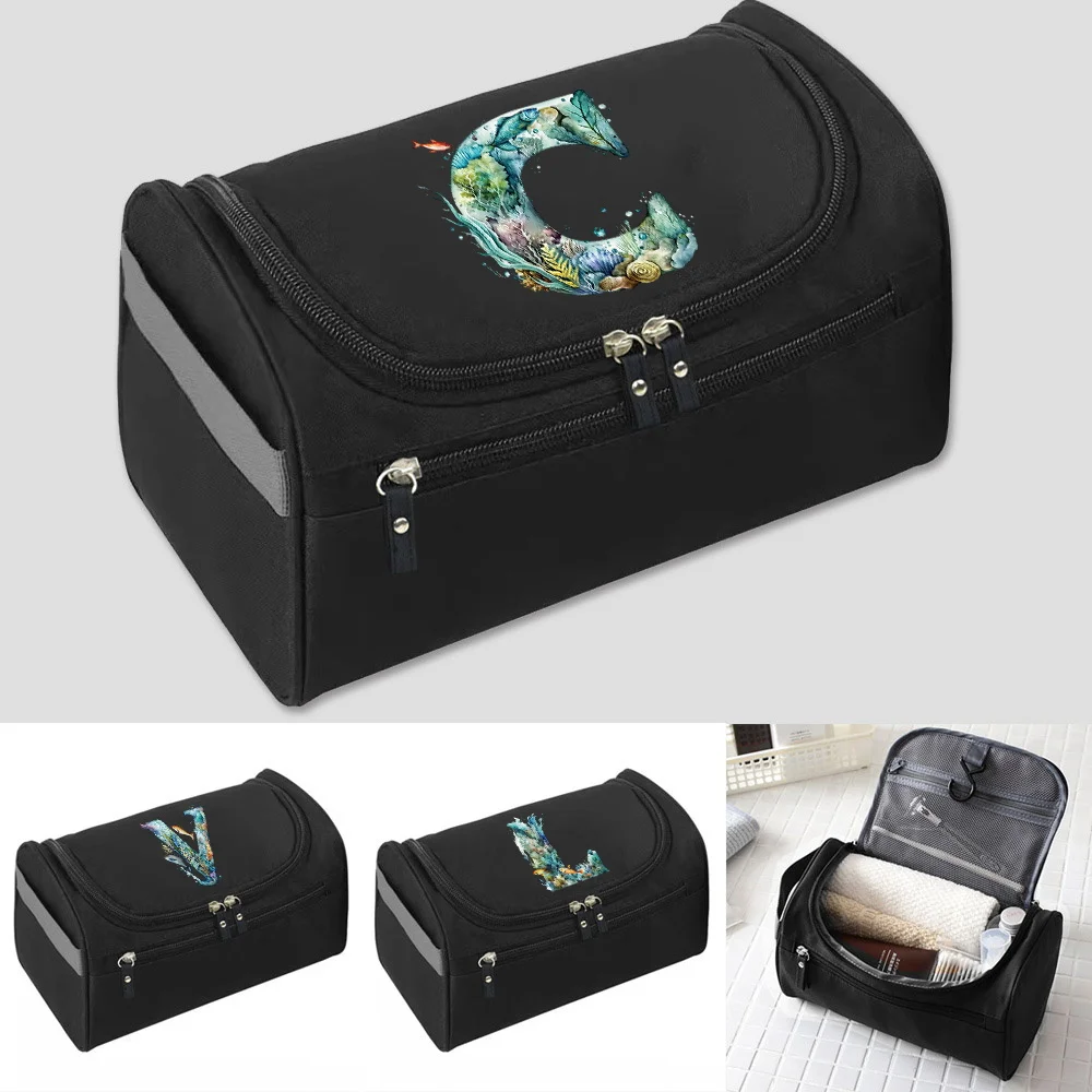 Travel Essential Zipper Hanging Makeup Fish Letter Printing Pattern Travel Cosmetic Bag Fashion Travel Organizer Cosmetic Bag