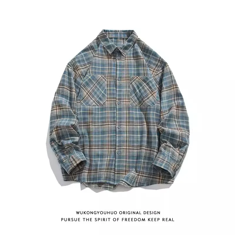 Tawaaiw Blue Plaid Shirt Women Clothes Long Sleeve Tassels American Retro Streetwear Single Breasted Loose Spring 2024 Blouse