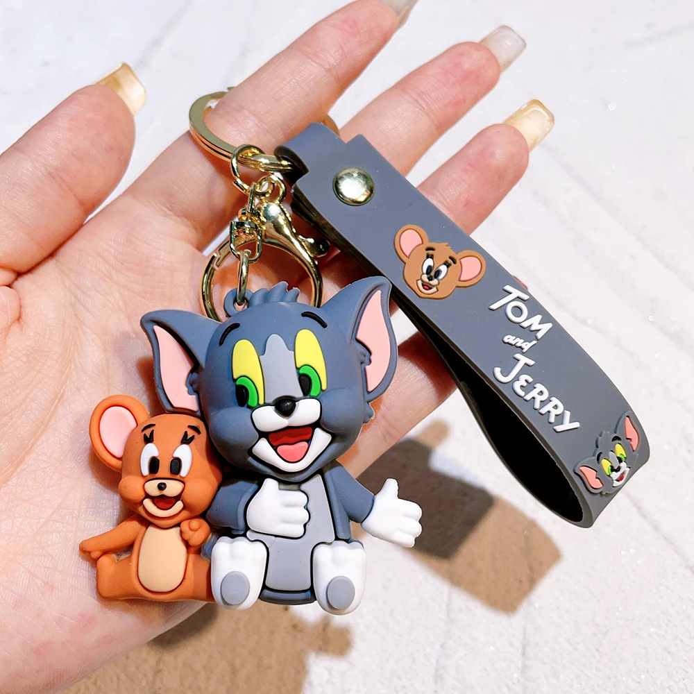 Tom and Jerry Anime Cartoon Ornament Keychain Car Key Bag Pendant Cute Cat And Mouse Action Doll Collectibles Kids Gift Toys