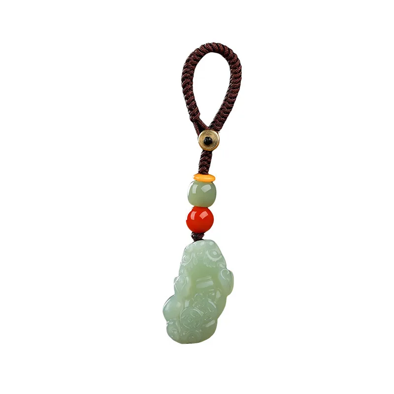 Natural Authentic Hetian Jade Pixiu Keychain Jade Pendant for Men Women Couples Lucky Amulet Gifts