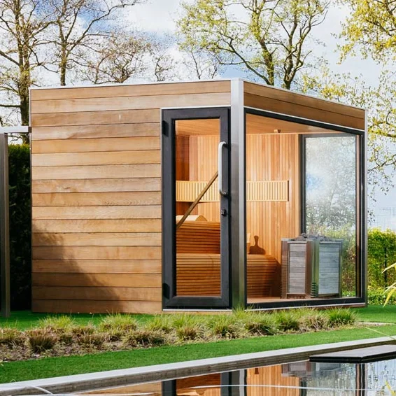Modern Custom Square Outdoor Electric Solid Wood Villa Sauna Large Size Wet Steam Intelligent Control Transom Windows