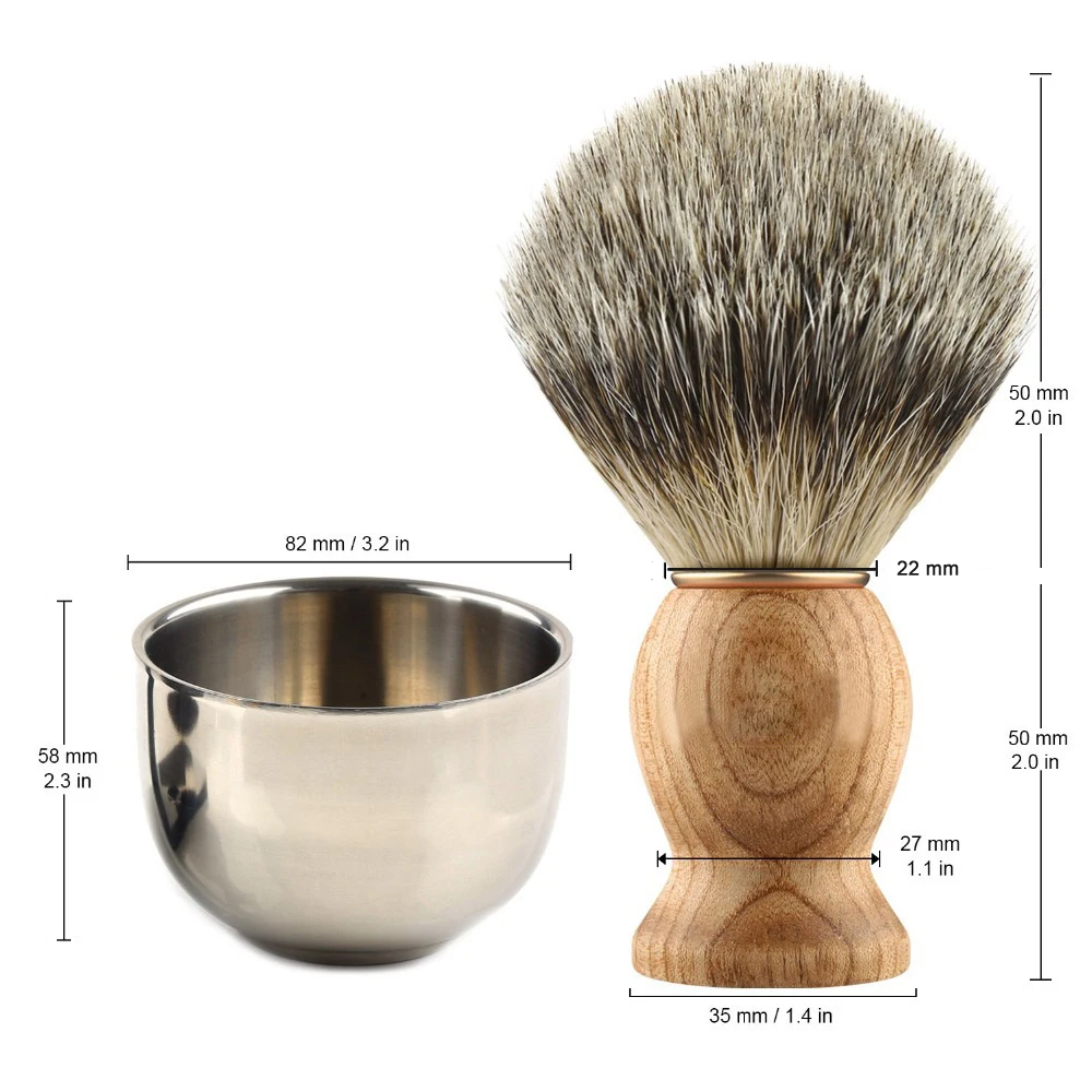 4pcs Pure Badger Shaving Brush Set,Wood 100% Stainless Steel Stand,2 Layers Shave Bowl,Goat Milk Soap for Men Wet Shave Kit 22mm