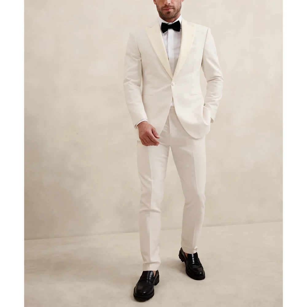 

Fashion Peak Lapel Men Suits 2 Piece Elegant Single Button Solid Tuxedo Party Prom Groom Wedding Formal Chic Male Suit Slim