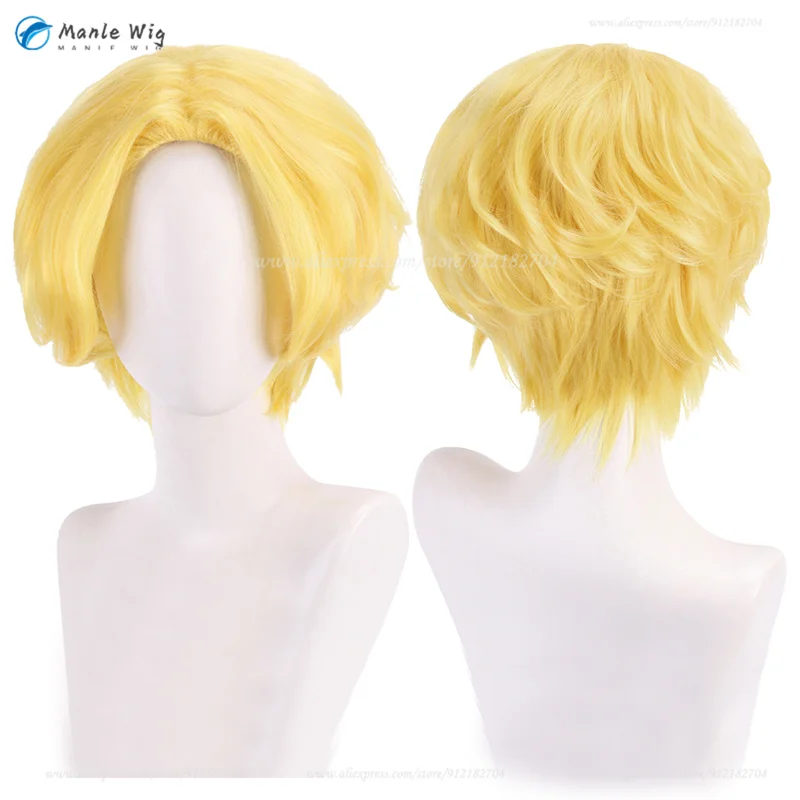 

Anime Sabo Cosplay Wig Short Golden Curly Wigs Heat Resistant Synthetic Hair Unisex Halloween Wigs + Wig Cap