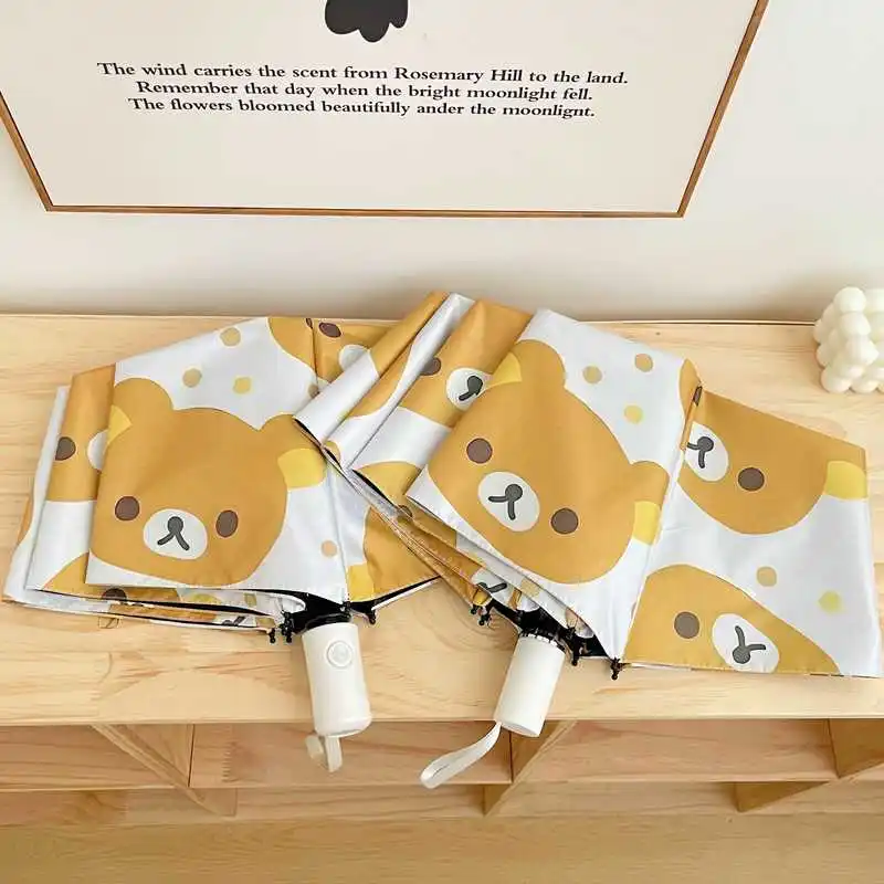 Rilakkuma Parasol Umbrella New Anime Relax Bear Beach Umbrellas Summer Outdoors Sunscreen Ultraviolet-Proof Fold Rain Gear Gift