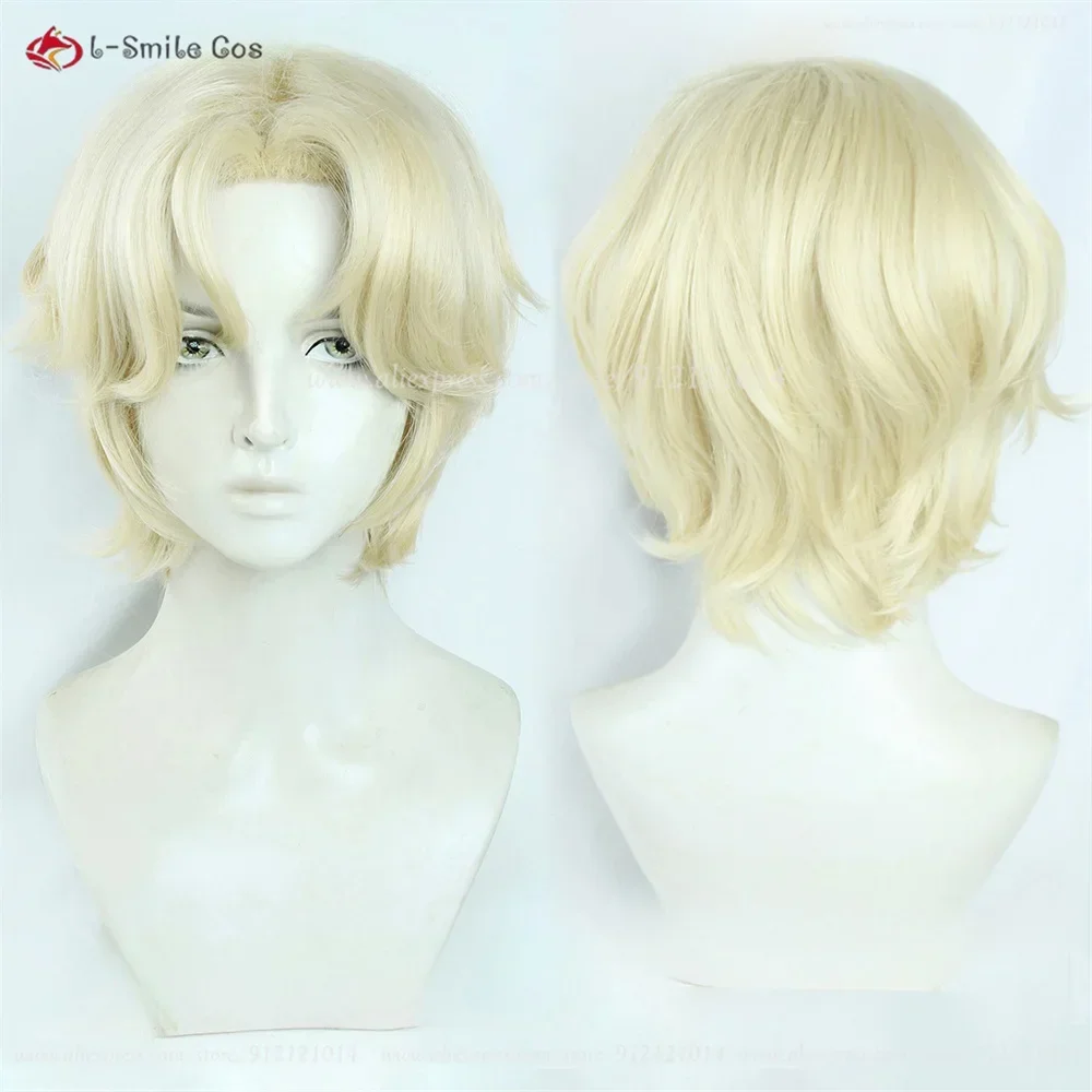 Luka Cosplay Peruk Unisex Kısa Açık Altın Kıvırcık Peruk Cosplay Anime Peruk Isıya Dayanıklı Sentetik Saç Cadılar Bayramı + Peruk Kap