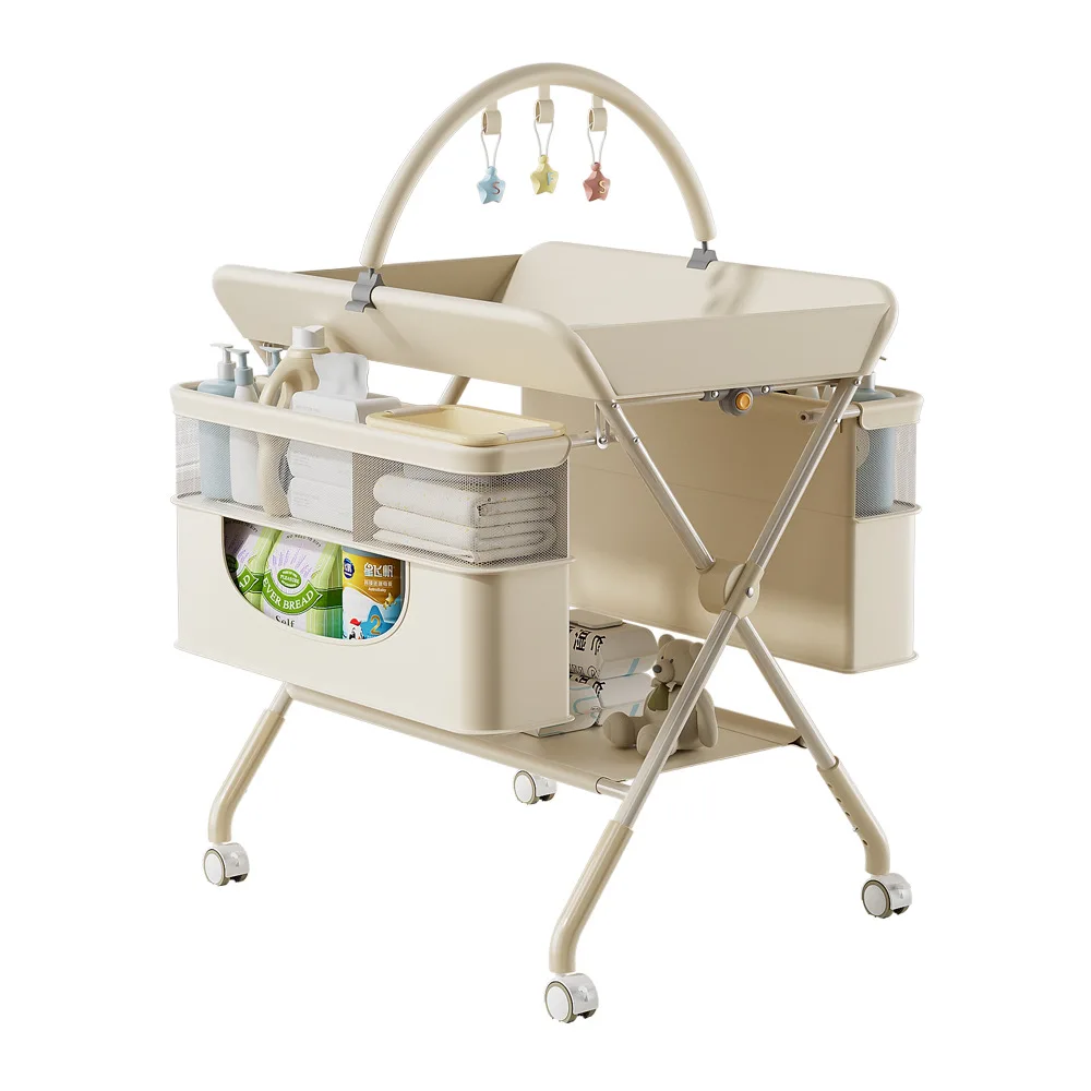 Baby Changing Table with Foldable Multi-Functional Design, Height Adjustable, Stable Construction, Includes Storage Basket
