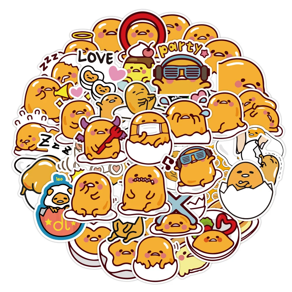 10/30/60/120 Stück Lustige Sanrio Anime Gudetama Aufkleber Niedliche Cartoon-Graffiti-Sticker für Gepäck, Handy, Scrapbook, Dekoration, Spielzeug