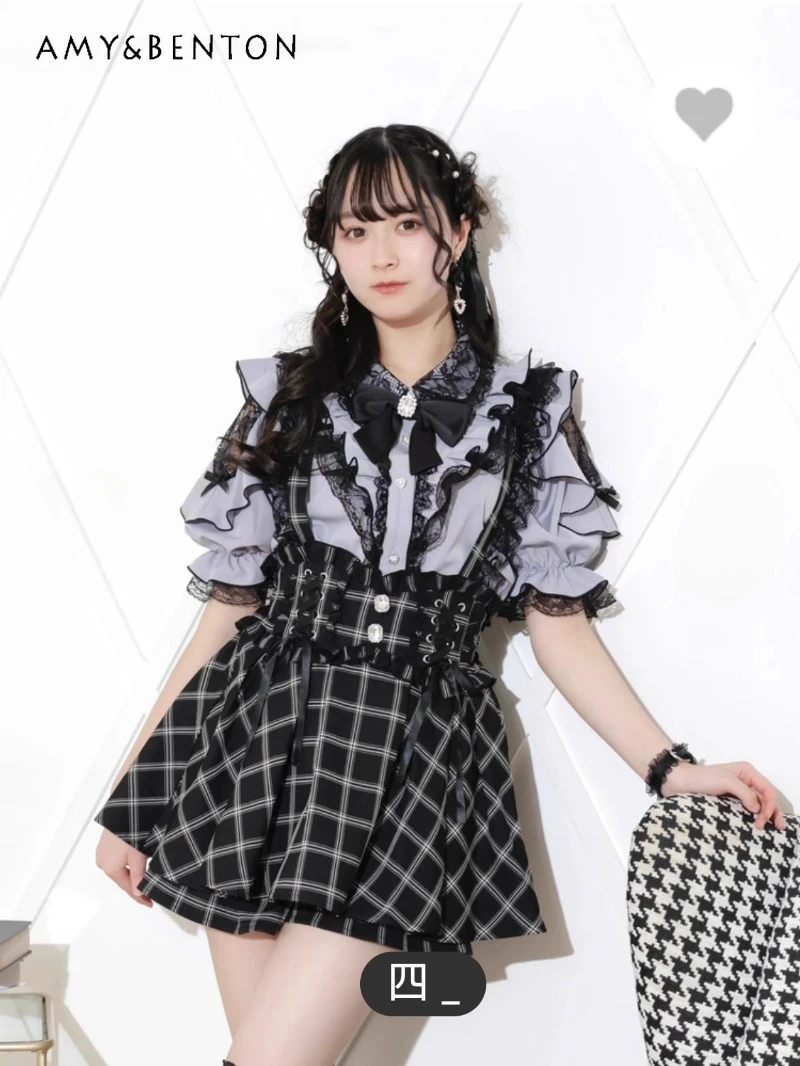 2024 New Japanese Summer and Autumn Cute Mine Tie Lace Edge Removable Multi-color Overalls Skirt For Women