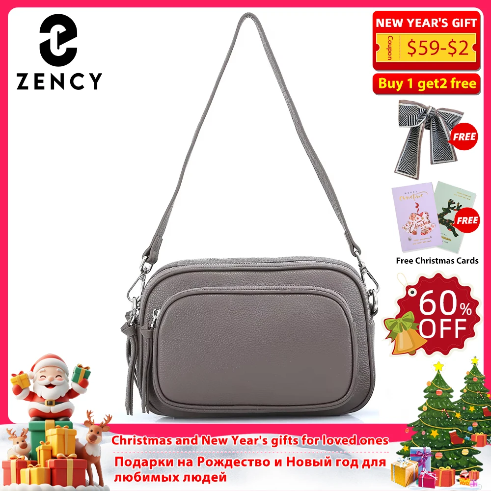 حقيبة كتف نسائية كاجوال من Zency بطبقة علوية من جلد البقر حقيبة يد أكثر جيوب ذات سعة كبيرة حقيبة كروس نسائية باللون الأزرق #1