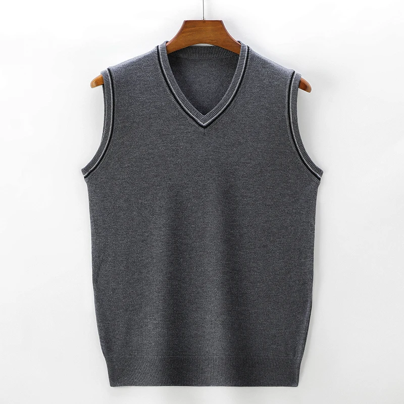Sweater modis dan tampan, rompi Sweater kasual bisnis leher v tanpa lengan musim gugur 2024, pakaian tarik Homme Chalecos