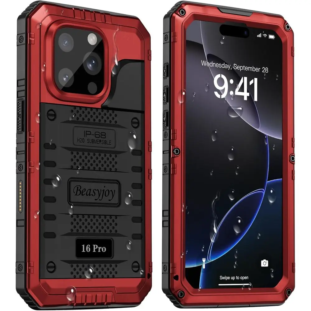 

Military-Grade Waterproof Metal iPhone 16 Pro Case, Full-Body Heavy Duty Protection with Built-in Screen Guard, Shockproof & Dus