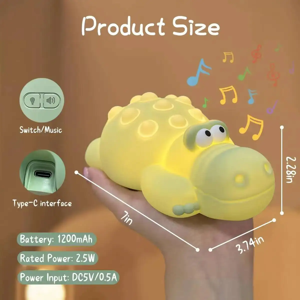 かわいいワニのナイトライト-子供用-シリコン製スクイーズナーサリーランプ、調光可能なポータブルベッドサイドランプ、赤ちゃん幼児子供部屋用