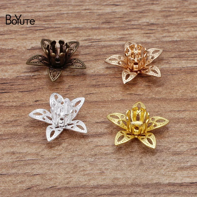 BoYuTe (100 Pieces/Lot) 14MM Two-Layer Metal Brass Flower Filigree Materials for Crown Tiara Jewelry Making