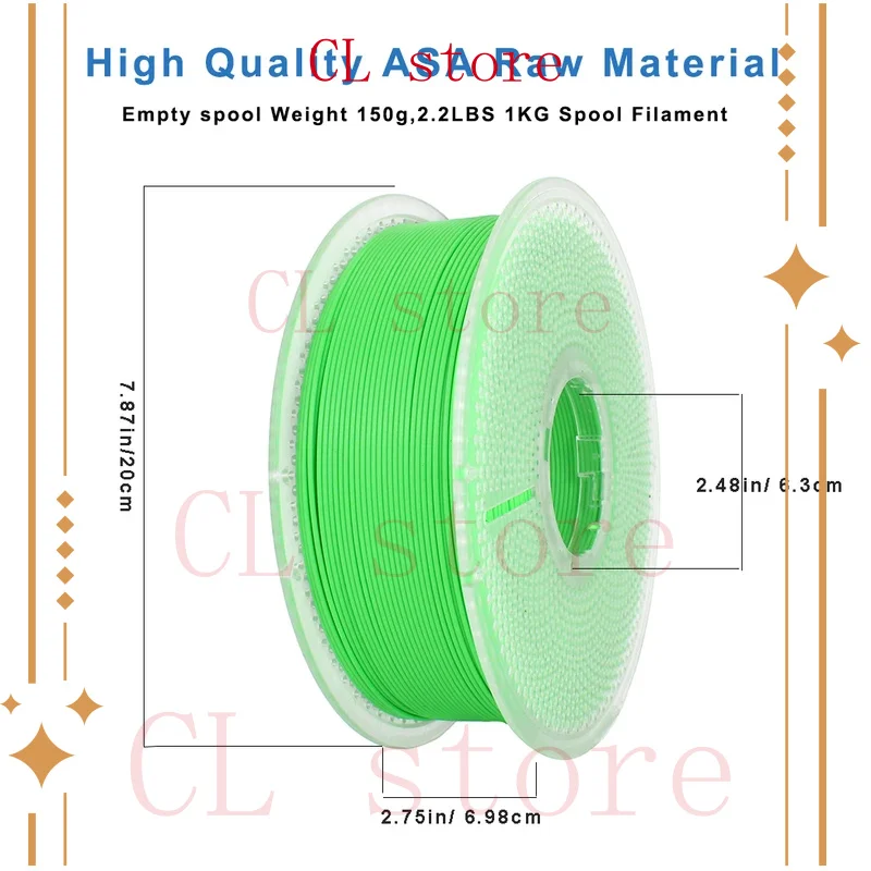 

Нить для 3D-принтера ASA 1,75 мм, аккуратно и прочная нить 1,75 мм для 3D-печати, точность +/- 0,02 мм, неоновый зеленый-1 кг Spo