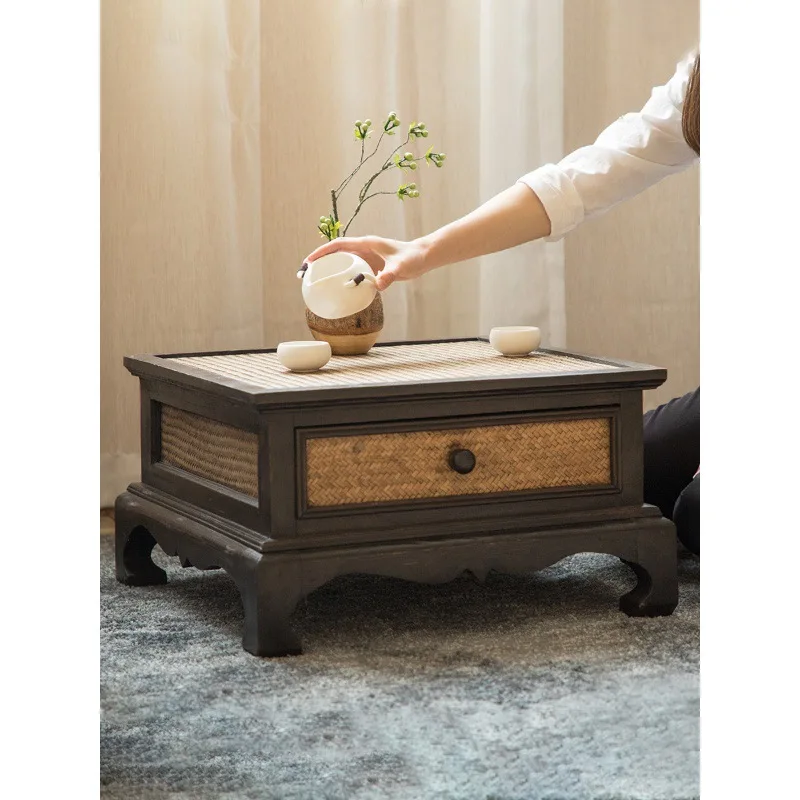

Japanese-style solid wood tatami small table square low kang table balcony bay window coffee zen tea