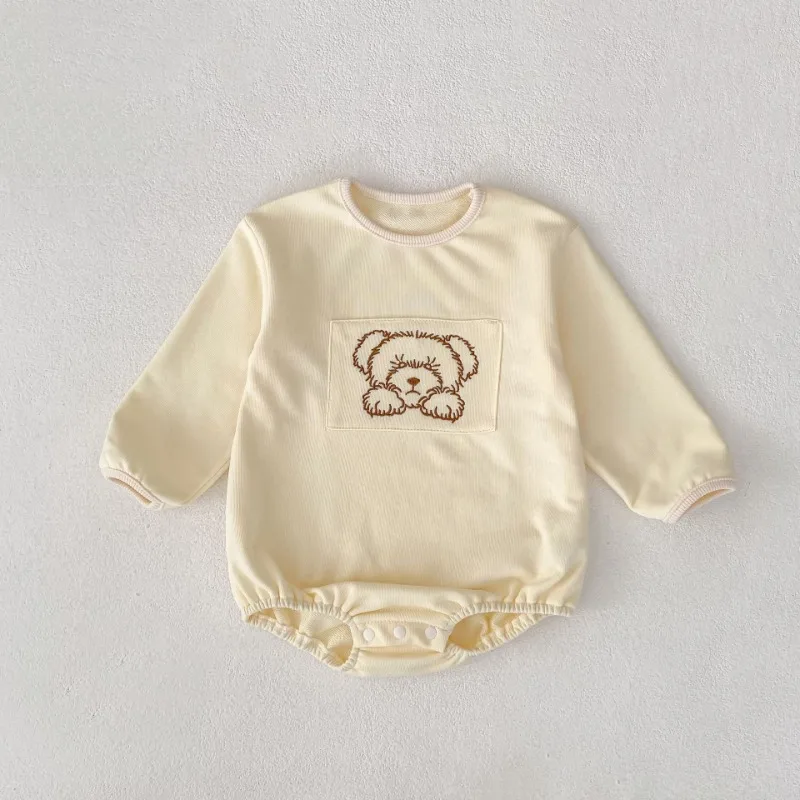 

HoneyCherry Autumn Baby and Toddler Cute Bear Embroidered Crewneck Long-Sleeve Sweatshirt Style Romper Baby Clothes
