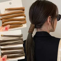 Gomas para el pelo de cuero PU para mujer, lazos simples de alambre largo, diadema trenzada, soporte para cola de caballo, tocado con horquillas