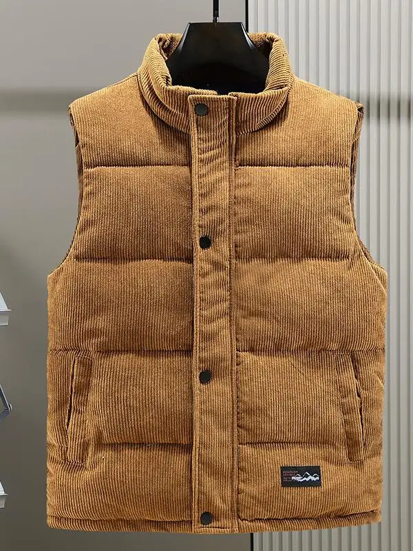 Corduroy Vest Men's 2024 New Winter Thickened Warm Youth Stand Collar Handsome Vest Outerwear Vest