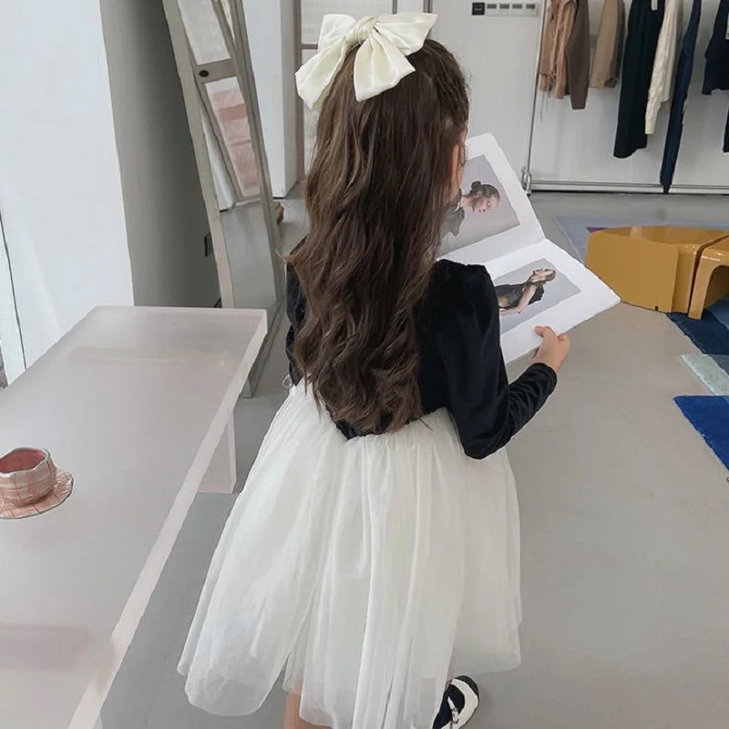 Baby Girl Princess Velvet Tutu Dress Long Sleeve Child Vintage Vestido Pearl Neck Party Birthday Pageant Xmas Baby Clothes 1-10Y