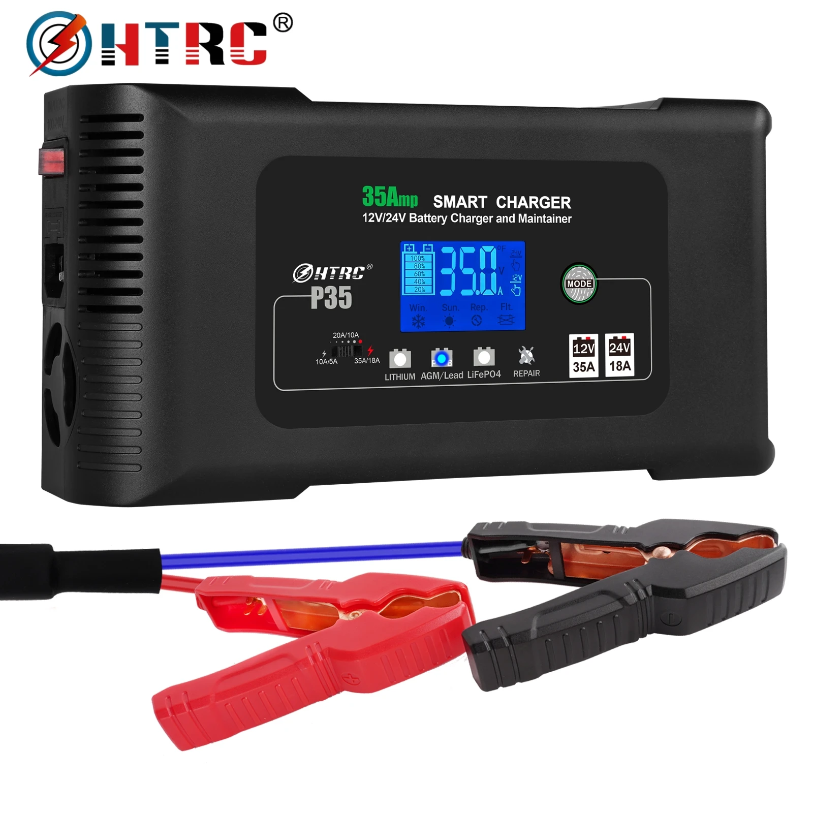 HTRC 35A オートバイ充電器 PB LiFePO4 鉛酸 AGM ゲルバッテリー 12V 