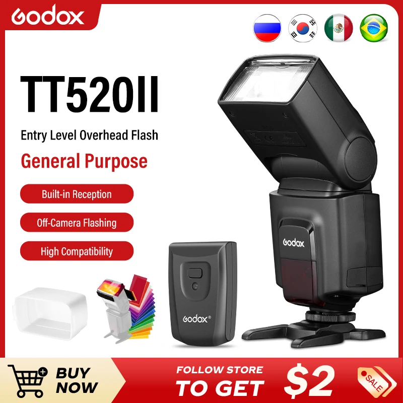 Godox 캐논 니콘 펜탁스 올림푸스 DSLR 카메라용 무선 신호 및 플래시 트리거 내장 TT520 II, TT520II, 433MHz 고독스 플래시
