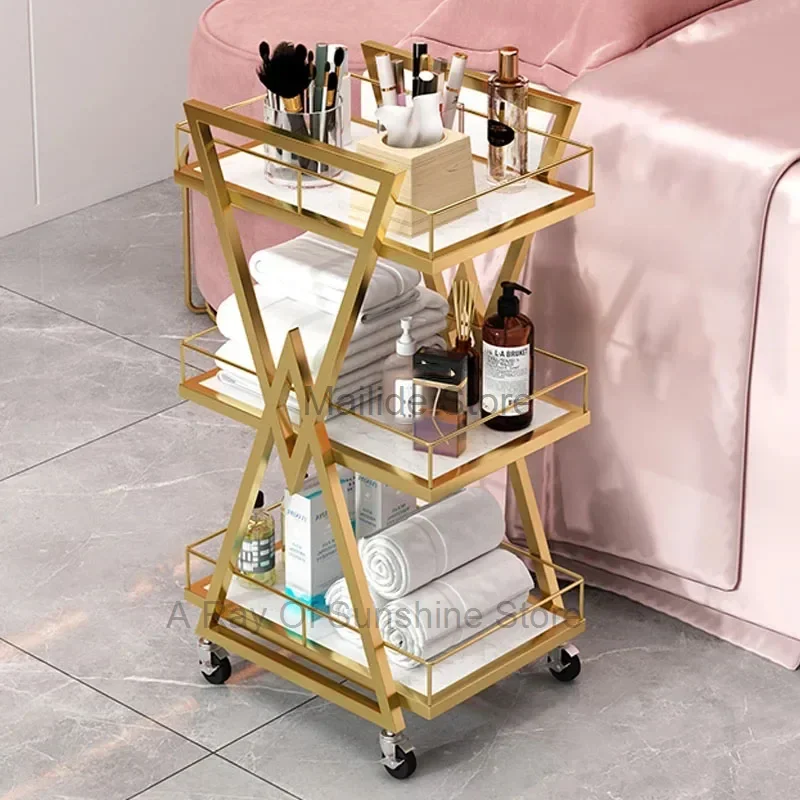 Ferro forjado Multi-Layer Storage Rack com rodas, carrinho de salão, carrinho de ferramentas de manicure, mobiliário doméstico, simples, moderno