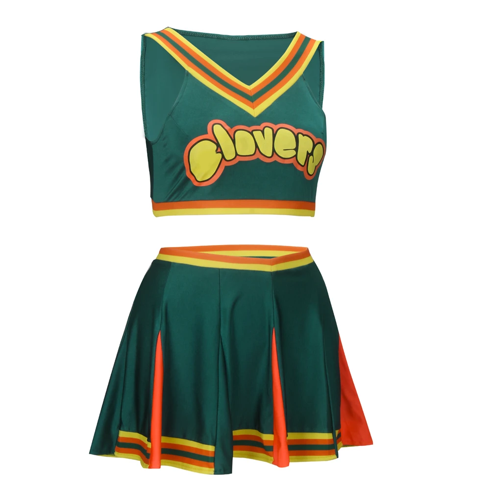 Green Clovers Printed Cheerleader Uniform for Kids Bring it On Cheerleading Outfits Fancy Ball Dress Tank Top Mini Skirt