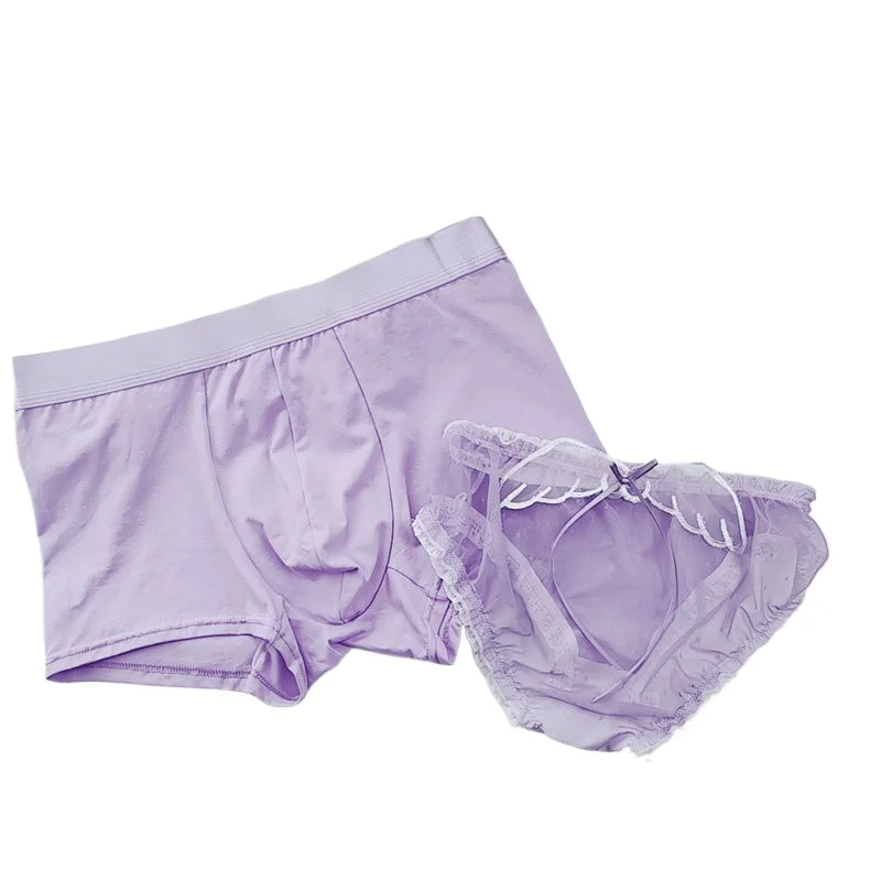 

[ Couple ] Cherry Blossom Purple Romantic Breath Girl Dream Couple Panties Pure Cotton Mesh Breathable Low Waist Couple Briefs