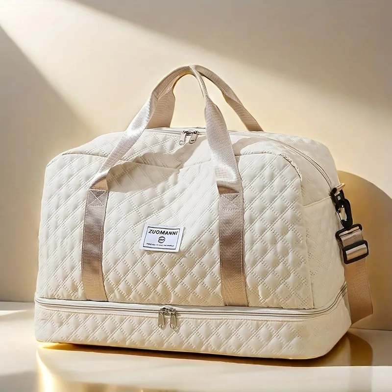 

Large capacity multifunctional travel bag, spacious Diamond pattern sports and fitness bag, portable weekender overnight bag