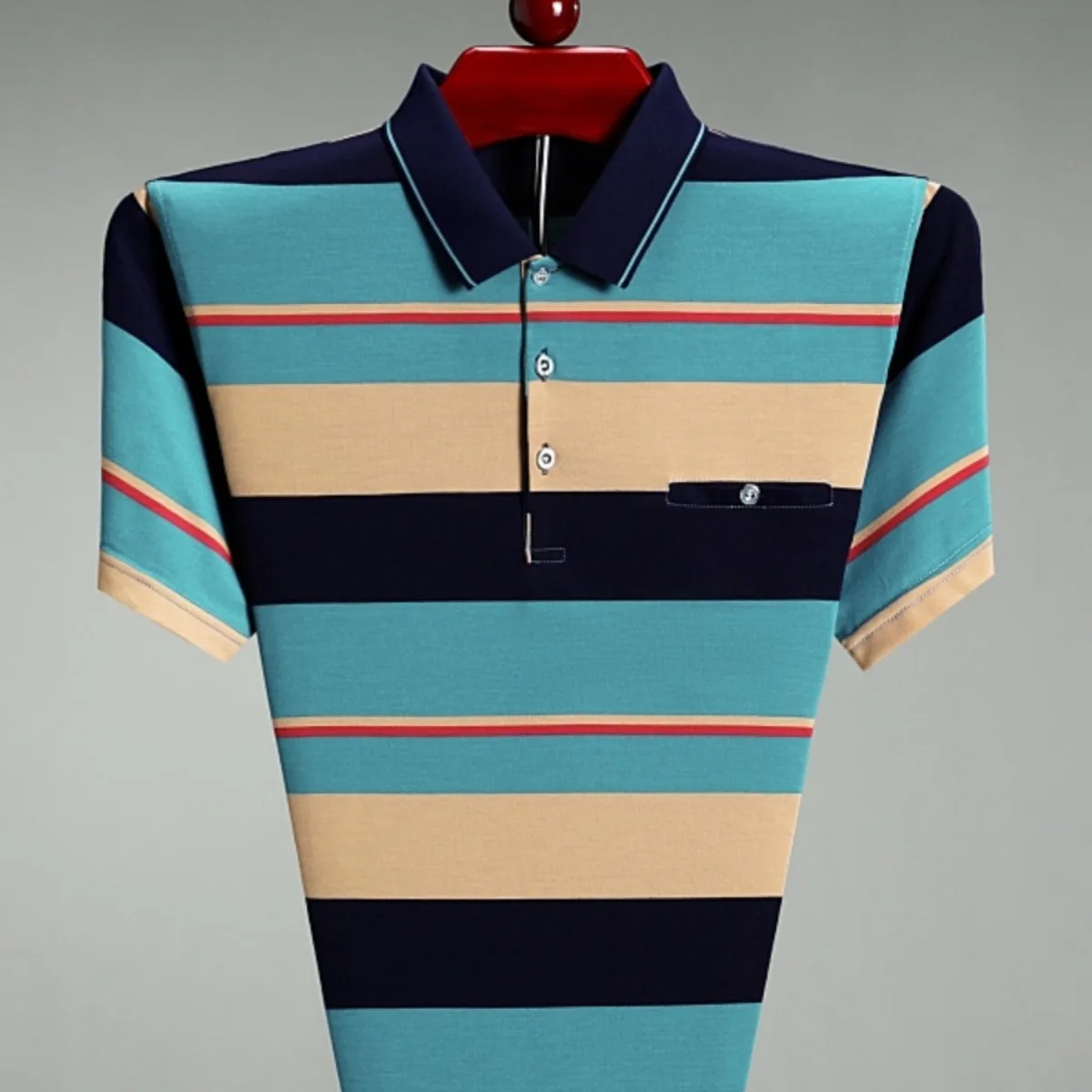 

New Style Color Block T-Shirt Men's Summer Thin Short Sleeve Casual Striped Top Young Men's Fashionable Loose Fit Sweatshirt