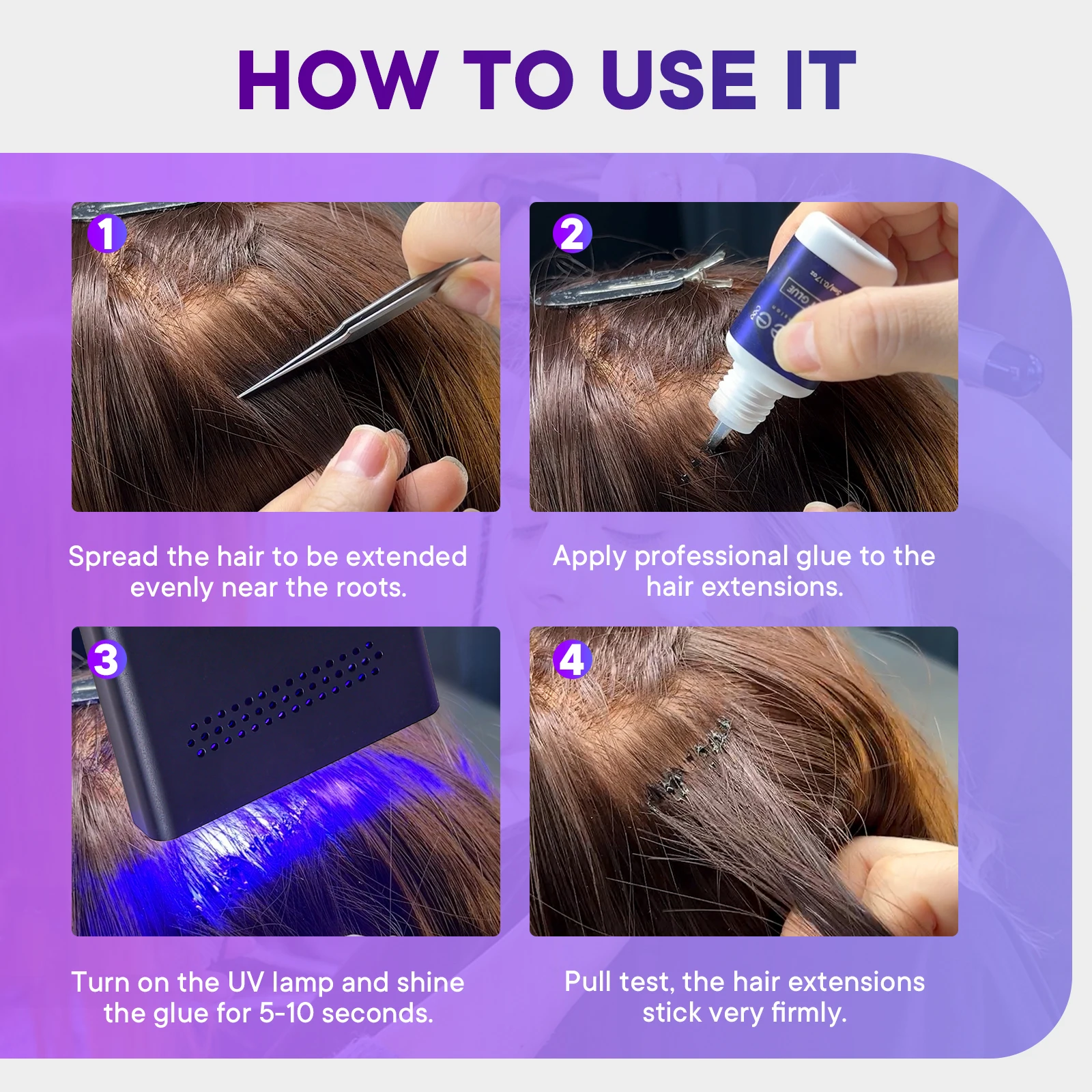 Luz v portátil para extensão de cabelo, salão de beleza, enxerto rápido, cabelo invisível, sem marcação, profissional, luz de cura uv