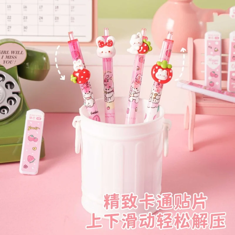24set/lot Kawaii Strawberry Rabbit Mechanical Pencil Cute 0.7MM Drawing Writing Automatic Pen School Office Supplies
