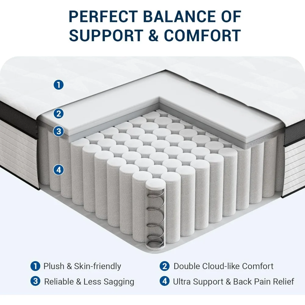 14 Inch King Size Mattress, Hybrid Mattress in a Box with Independent Spring, Soft and Comfort Medium Firm King Mattress