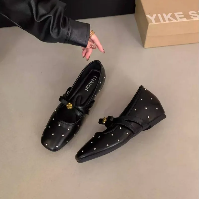 

New Women's Mary Jane Shoes Elegant French Casual Shoes for Woman Fashion Square Head Flat Shoe Designer Shoes Zapatos De Mujer
