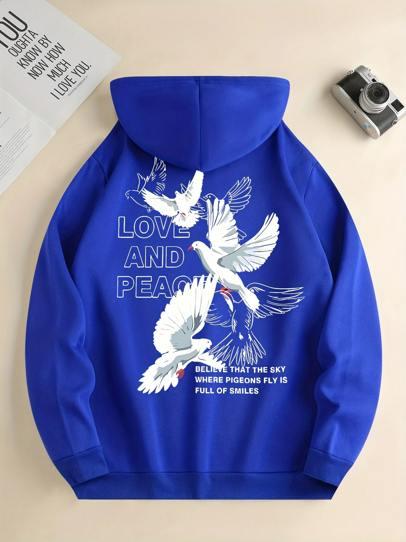 Love And Peace Letter Dove Printed Hoodies Casual Women Sweatshirts Comfortable Fleece Pullover Crewneck Loose Female Clothes